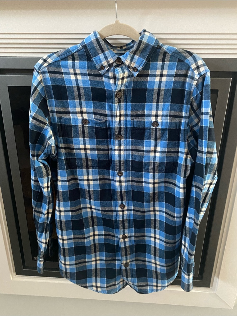Duluth Trading Co Men’s Blue & Black Plaid Flannel Slim Fit Button-Down Shirt- S